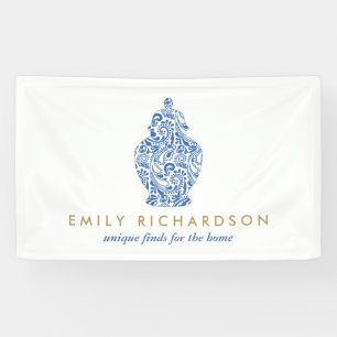 Blue Ginger Jar Pottery Logo Designer White/Blue Banner