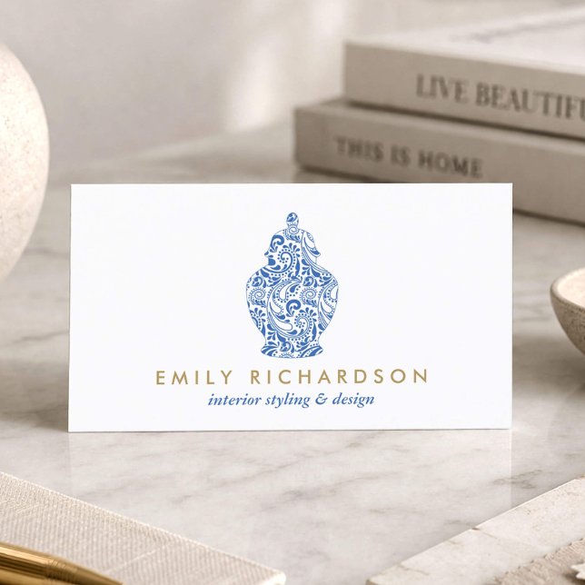 Blue Ginger Jar Pottery Logo Designer White/Blue Business Card (Creator Uploaded)