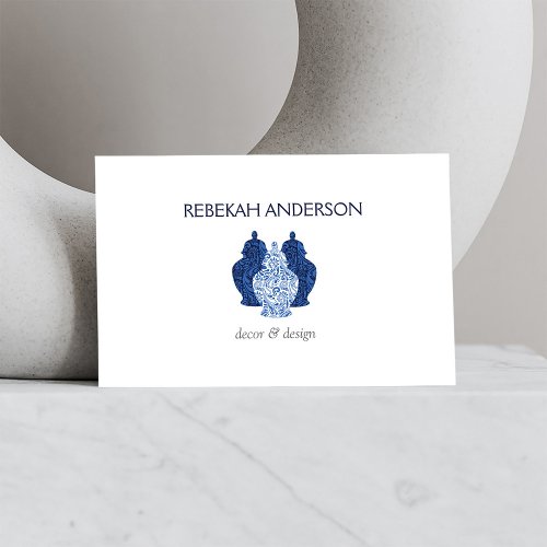 Blue Ginger Jars Pottery Elegant Interior Designer Business Card