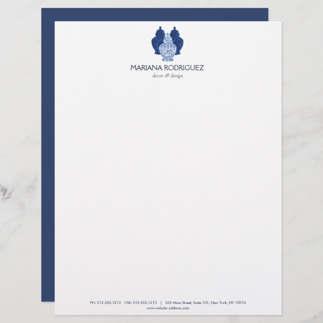 Blue Ginger Jars Pottery Elegant Logo Designer Letterhead (Front/Back)