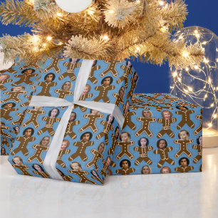Blue Gingerbread Friends and Family Holiday Wrapping Paper