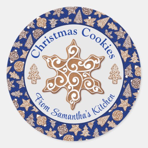 Blue Gingerbread Homemade Christmas Cookies Classic Round Sticker