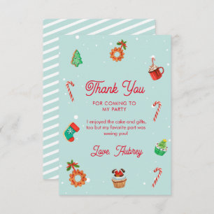 Blue Gingerbread House Christmas Birthday Thank You Card