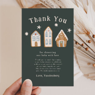 Blue Gingerbread House Holiday Baby Shower Thank You Card