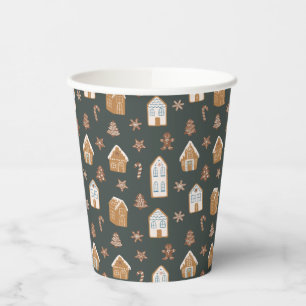 Blue Gingerbread House Pattern Baby Shower Paper Cups