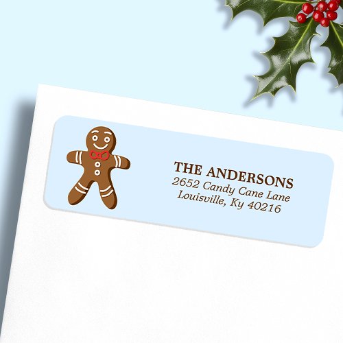 Blue Gingerbread Man Christmas Return Address Label