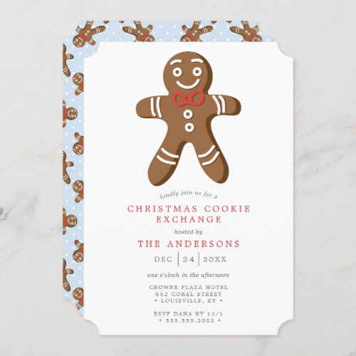 Blue Gingerbread Man Cookie Exchange Christmas Invitation