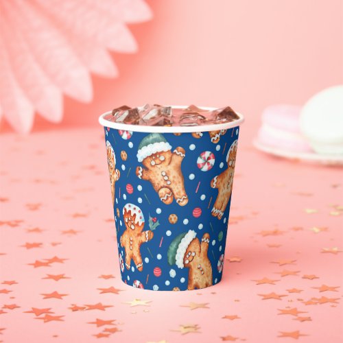 blue gingerbread man holiday paper cup set