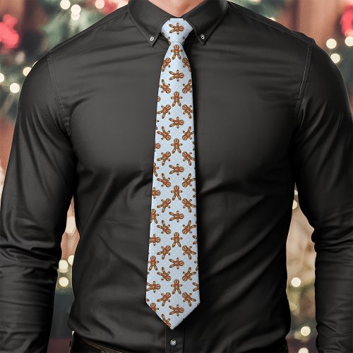 Blue Gingerbread Man Polka Dot Christmas Neck Tie