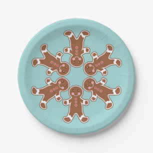 Blue Gingerbread Snowflake Paper Plates