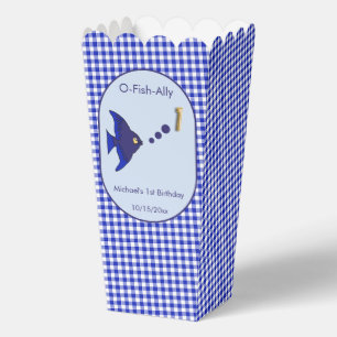Blue Gingham 1st Birthday 3 Photo Favor Box