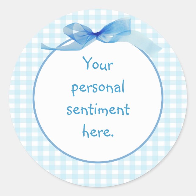 Blue Gingham 2 Classic Round Sticker (Front)