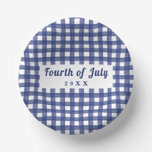 Blue Gingham 4th of July Red White and Blue Paper Bowls