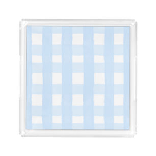 Blue Gingham Acrylic Tray with Handles