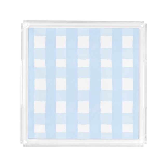 Blue Gingham Acrylic Tray with Handles (Front)