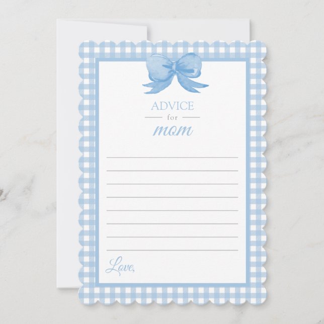 Blue Gingham Advice for Mom Baby Shower Stationary Invitation (Front)