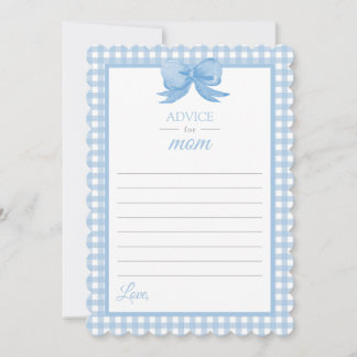 Blue Gingham Advice for Mom Baby Shower Stationary Invitation