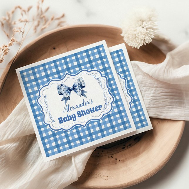 Blue Gingham and Bow  Baby Shower Napkins (Creator Uploaded)