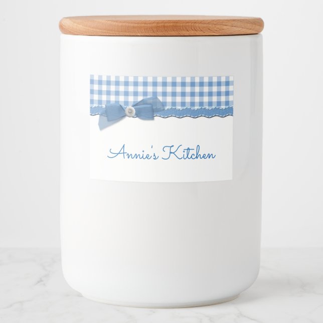 Blue Gingham and Bow Food Label (Front)