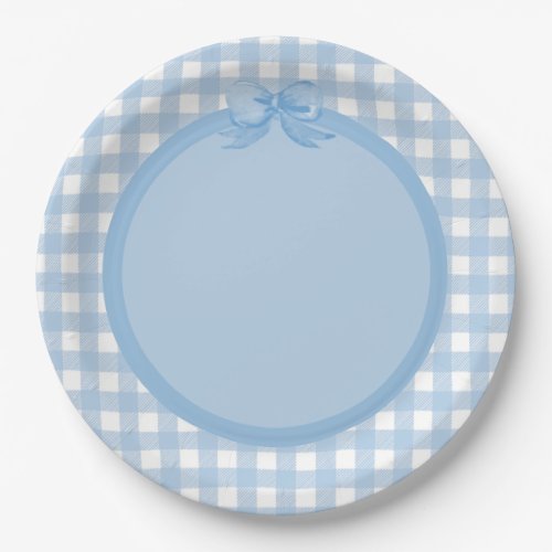Blue Gingham and Bow Party Plate