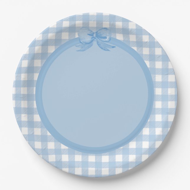 Blue Gingham and Bow Party Plate (Front)
