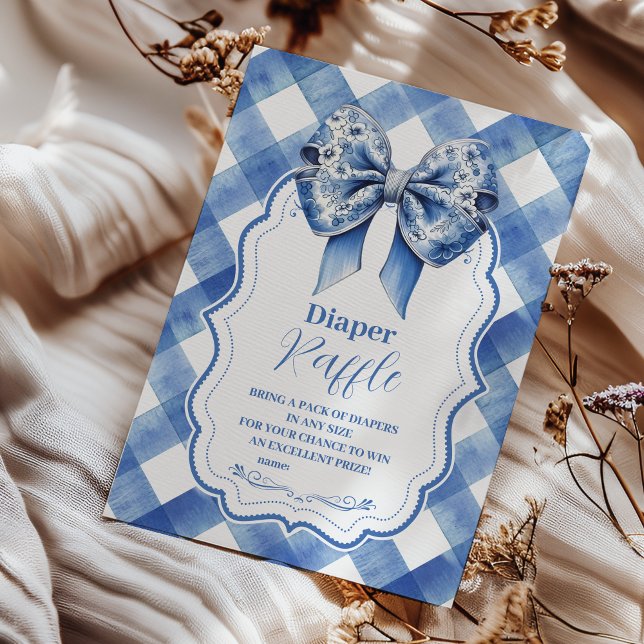 Blue Gingham and Bow  Raffle Diapper Enclos Enclosure Card (Creator Uploaded)