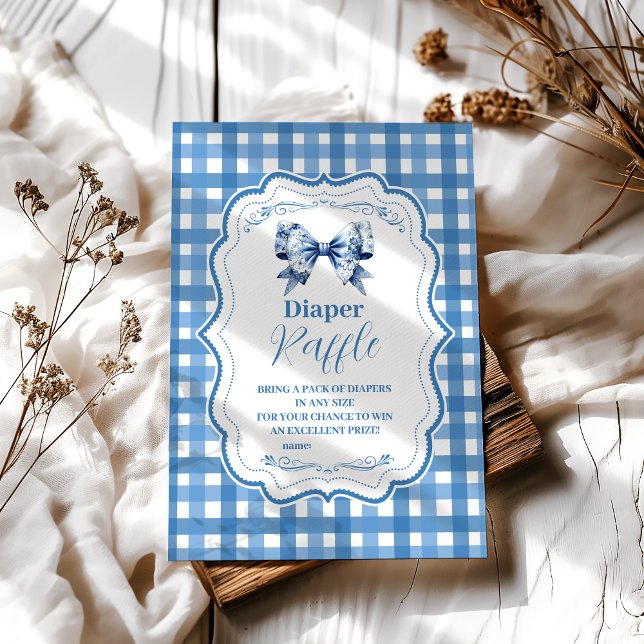 Blue Gingham and Bow  Raffle Diapper Enclos Enclosure Card (Creator Uploaded)