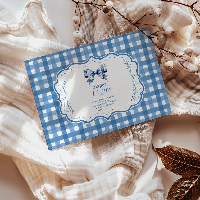 Blue Gingham and Bow  Raffle Diapper Enclosure Card (Creator Uploaded)