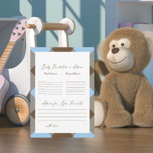 Blue Gingham and Brown Shower Baby Predictions Invitation