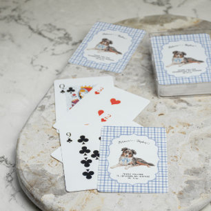 Blue Gingham   Aussie Dog Illustration Wedding Poker Cards