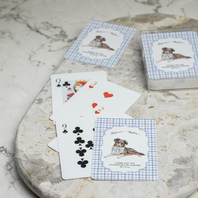Blue Gingham | Aussie Dog Illustration Wedding Poker Cards (Creator Uploaded)