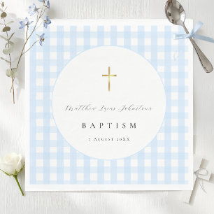 Blue Gingham Baby Baptism Paper Napkins