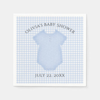 Blue Gingham Baby Boy Bodysuit Baby Shower Napkins