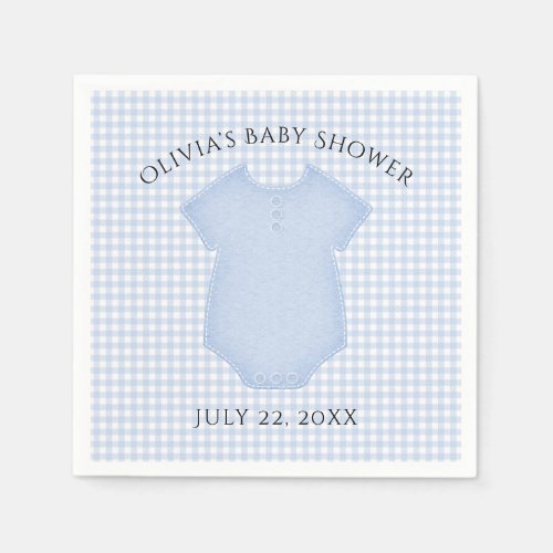 Blue Gingham Baby Boy Bodysuit Baby Shower Napkins