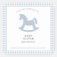 Blue Gingham baby boy Bookplate