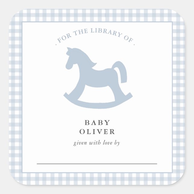 Blue Gingham baby boy Bookplate (Front)