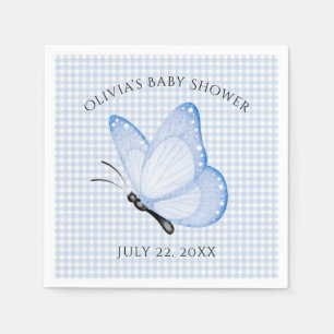 Blue Gingham Baby Boy Butterfly Baby Shower Napkins