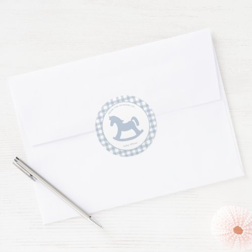 Blue Gingham baby boy envelope seal