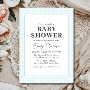 Blue Gingham Baby Boy Shower Invitation