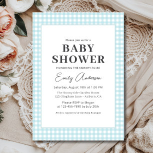 Blue Gingham Baby Boy Shower Invitation