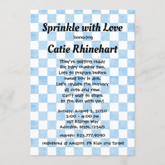 Blue Gingham Baby Boy Shower Sprinkle Invitation