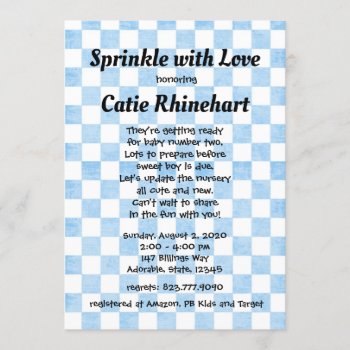 Blue Gingham Baby Boy Shower Sprinkle Invitation by Musicat at Zazzle