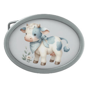 Blue Gingham Baby Cow Pastel Farm Aesthetic Belt Buckle