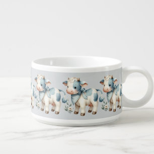 Blue Gingham Baby Cow Pastel Farm Aesthetic Bowl