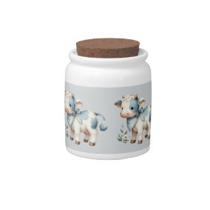 Blue Gingham Baby Cow Pastel Farm Aesthetic Candy Jar