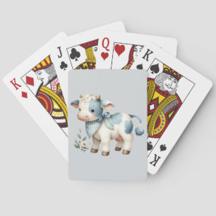 Blue Gingham Baby Cow Pastel Farm Aesthetic Poker Cards