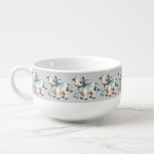 Blue Gingham Baby Cow Pastel Farm Aesthetic Soup Mug