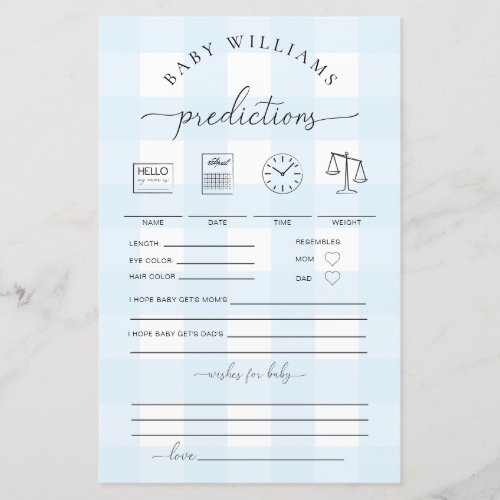 Blue Gingham Baby Predictions Game