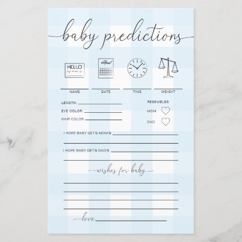 Blue Gingham Baby Predictions Game