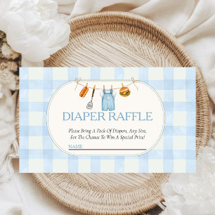 Blue Gingham Baby-Q Baby Shower Diaper Raffle Enclosure Card